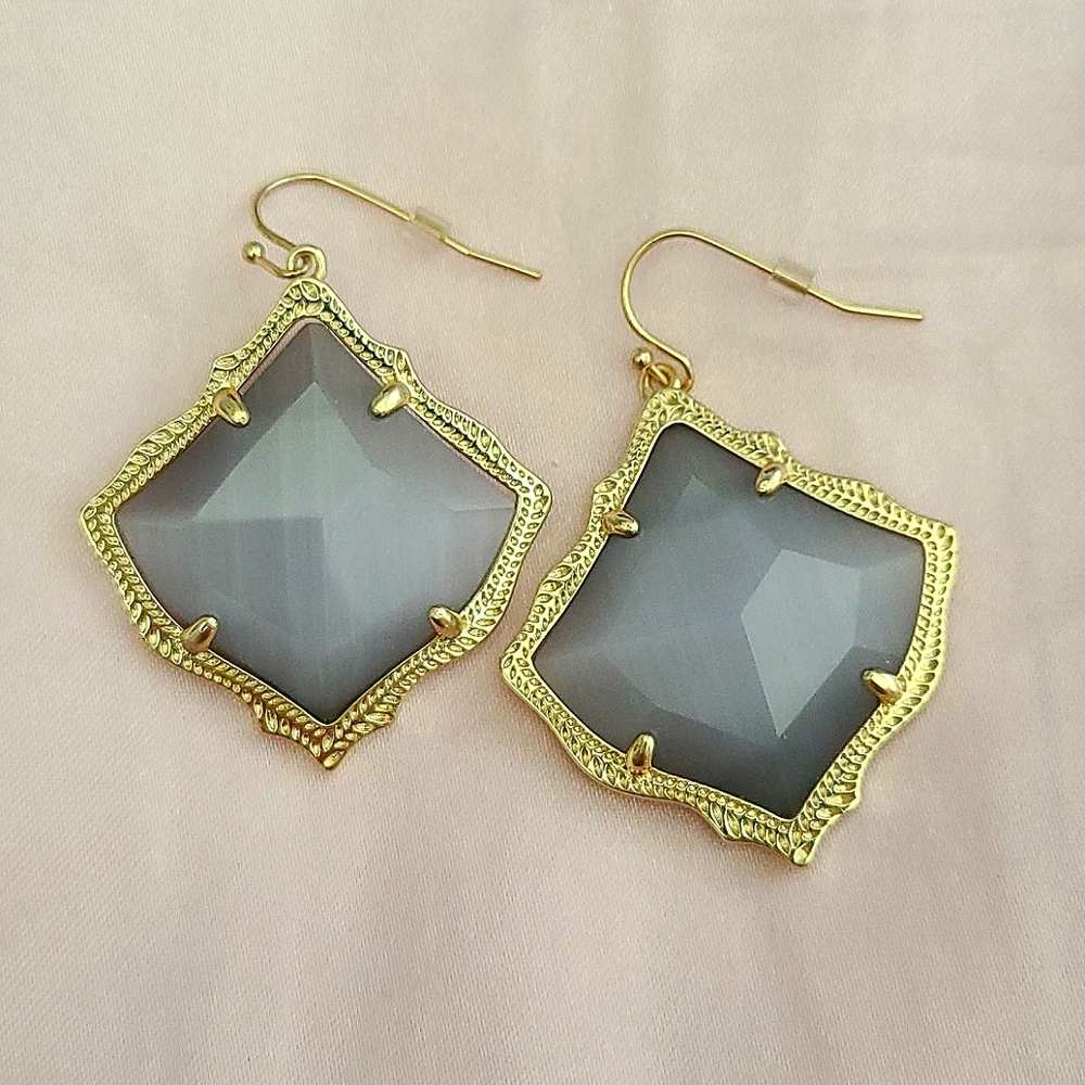 Kendra Scott Gold drop earrings in Slate cats eye